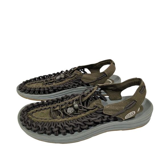 KEEN Womens Green Uneek Dark Olive Leather Sandals - Picture 4 of 7